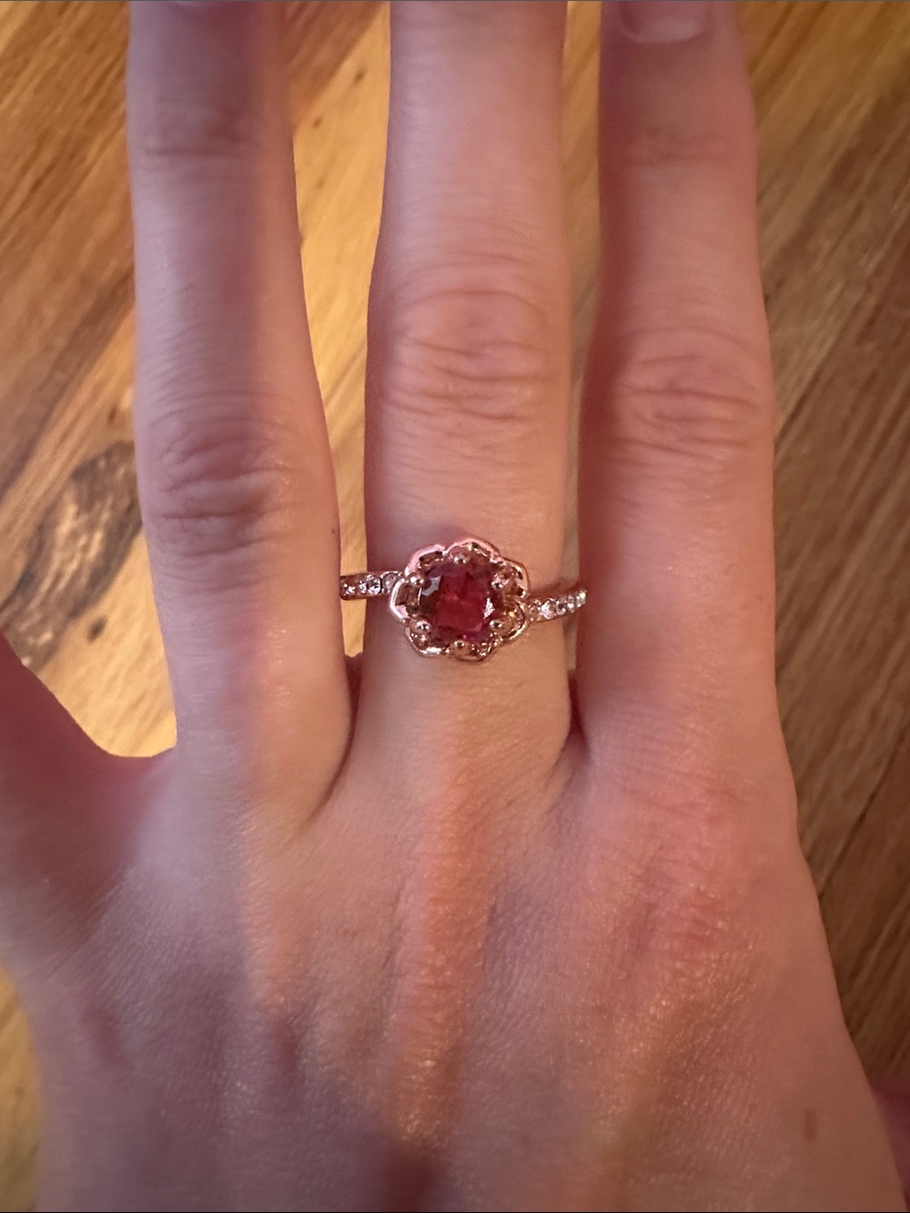 Rose Gold Ring with Red Center Stone